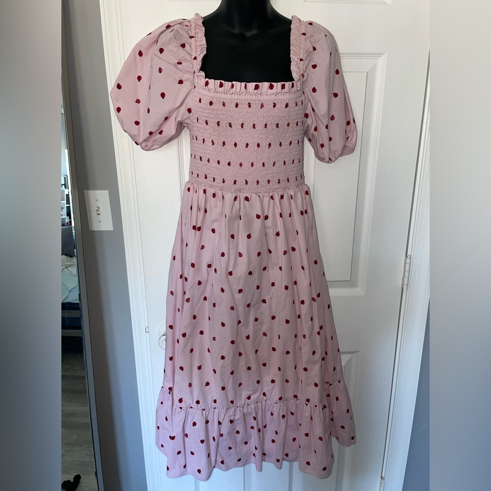 Ladybug smocked midi dress chalk pink size medium